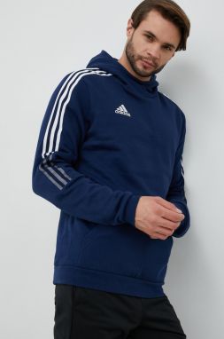 Mikina adidas Performance pánska, tmavomodrá farba, s kapucňou, s potlačou