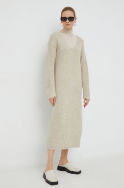 Vlnené šaty By Malene Birger Favine béžová farba, maxi, oversize
