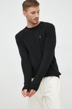 Vlnený sveter Polo Ralph Lauren pánsky, čierna farba, tenký,