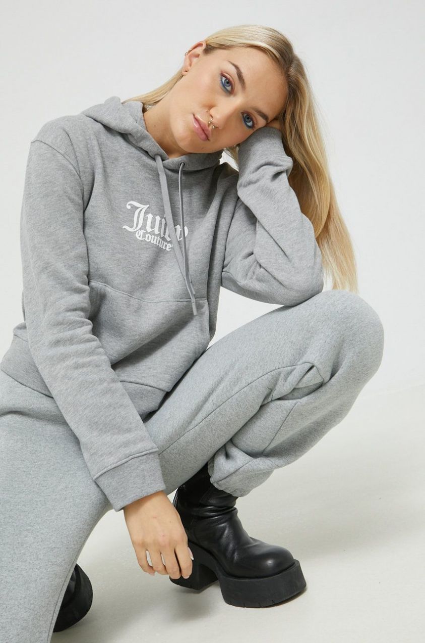 Mikina Juicy Couture dámska, šedá farba, s kapucňou, melanžová