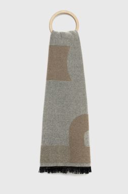 Vlnený šál BOSS béžová farba, vzorovaný