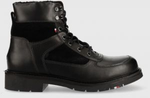 Kožené členkové topánky Tommy Hilfiger pánske, čierna farba