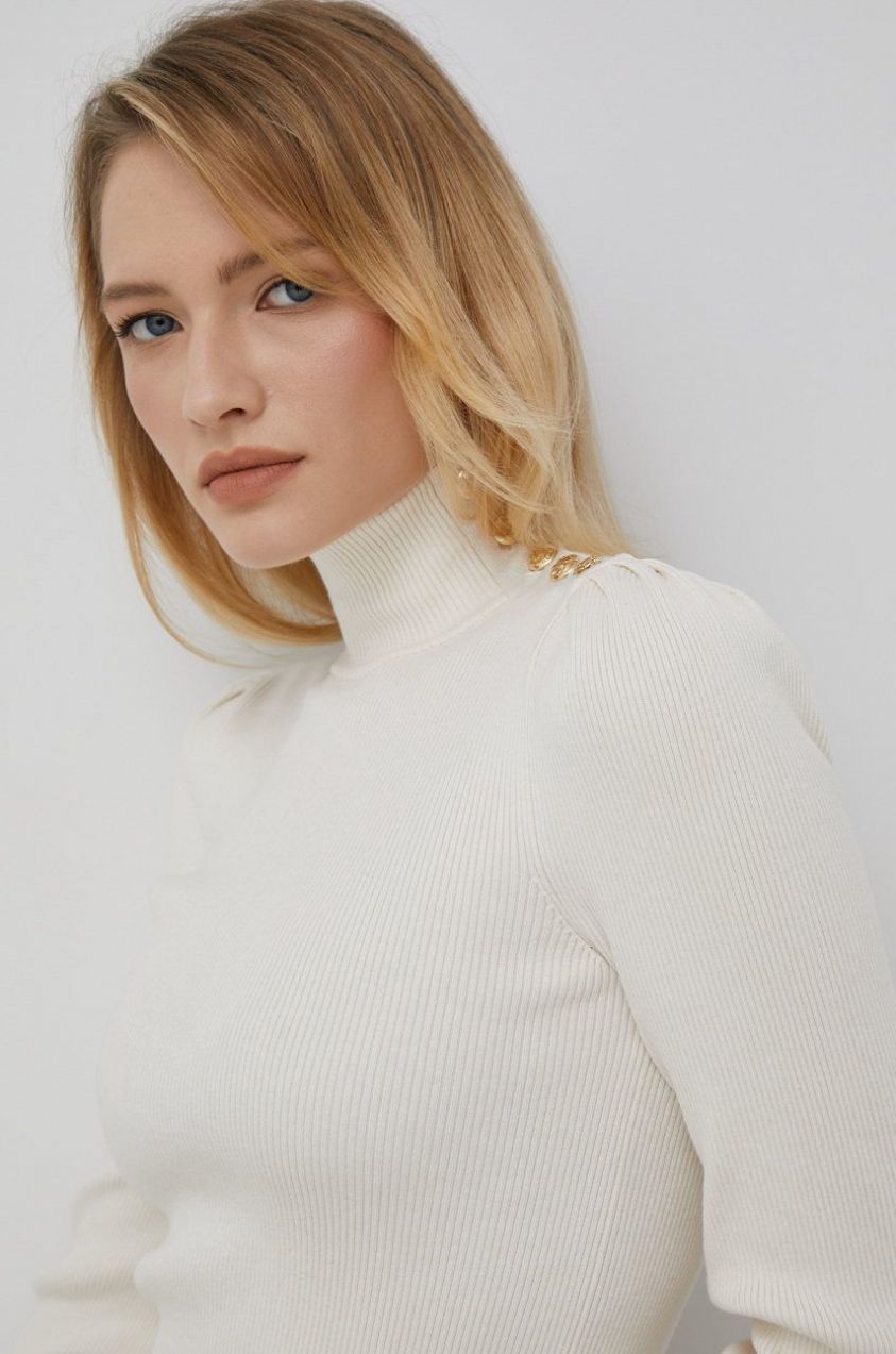 Sveter Lauren Ralph Lauren dámsky, béžová farba, tenký, s rolákom