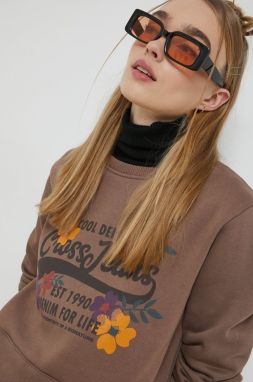 Mikina Cross Jeans dámska, béžová farba, vzorovaná