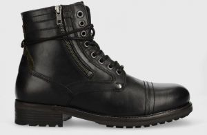 Kožená obuv Pepe Jeans Melting Combat pánske, čierna farba