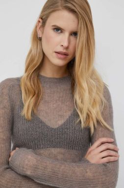 Vlnený sveter Calvin Klein dámsky, šedá farba, tenký, s polorolákom