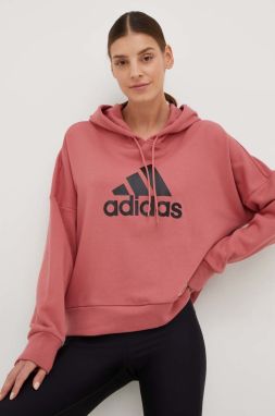 Mikina adidas Performance dámska, ružová farba, s kapucňou, s potlačou