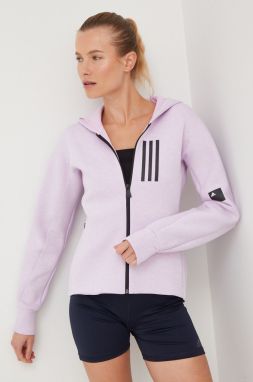 Mikina adidas Performance dámska, fialová farba, s kapucňou, s potlačou