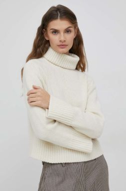 Vlnený sveter Polo Ralph Lauren Kapsuła Creamy Dreamy dámsky, béžová farba, teplý, s rolákom