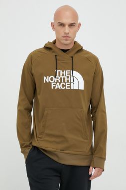 Športová mikina The North Face Tekno pánska, zelená farba, s kapucňou, s potlačou