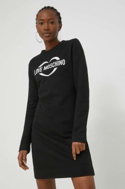 Bavlnené šaty Love Moschino čierna farba, mini, rovný strih