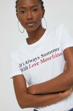 Bavlnené tričko Love Moschino biela farba
