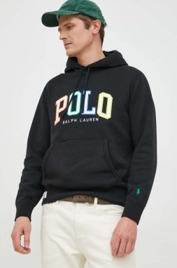 Mikina Polo Ralph Lauren pánska, čierna farba, s kapucňou, s nášivkou