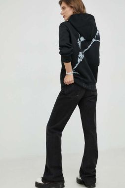 Mikina G-Star Raw dámska, čierna farba, s kapucňou, s potlačou