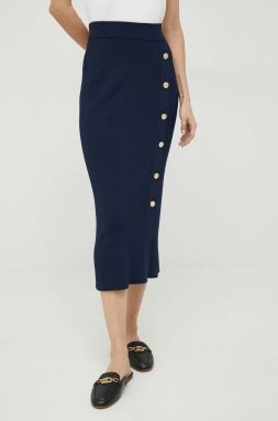 Sukňa Lauren Ralph Lauren tmavomodrá farba, midi, rovný strih