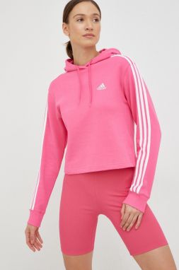 Bavlnená mikina adidas dámska, ružová farba, s kapucňou, s nášivkou