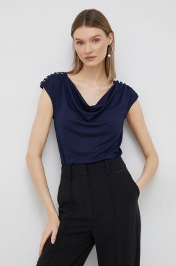 Blúzka Lauren Ralph Lauren dámska, tmavomodrá farba, jednofarebná