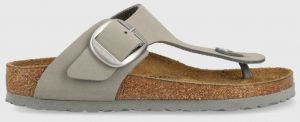 Semišové žabky Birkenstock Gizeh Big Buckle dámske, šedá farba, na plochom podpätku, 1022205