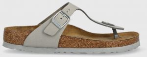 Semišové žabky Birkenstock Gizeh SFB dámske, šedá farba, na plochom podpätku