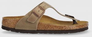 Kožené žabky Birkenstock Gizeh dámske, hnedá farba, na plochom podpätku