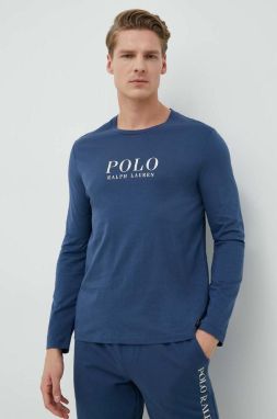 Bavlnené tričko s dlhým rukávom Polo Ralph Lauren tmavomodrá farba, s potlačou