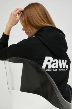 Bavlnená mikina G-Star Raw dámska, čierna farba, s kapucňou, jednofarebná