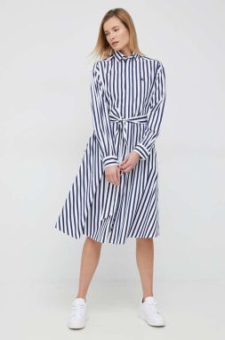 Bavlnené šaty Polo Ralph Lauren tmavomodrá farba, mini, áčkový strih
