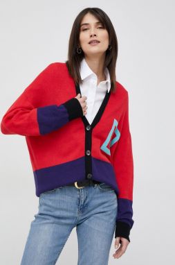 Kardigán s prímesou kašmíru Emporio Armani dámsky, červená farba, tenký