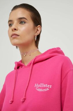 Mikina Hollister Co. dámska, ružová farba, s kapucňou, s potlačou