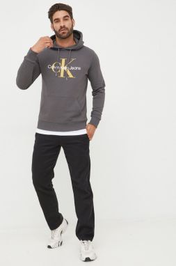 Bavlnená mikina Calvin Klein Jeans pánska, šedá farba, s potlačou