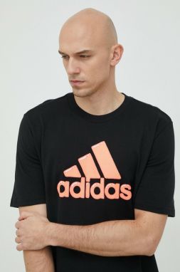 Bavlnené tričko adidas čierna farba, s potlačou