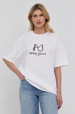 Bavlnené tričko Miss Sixty biela farba