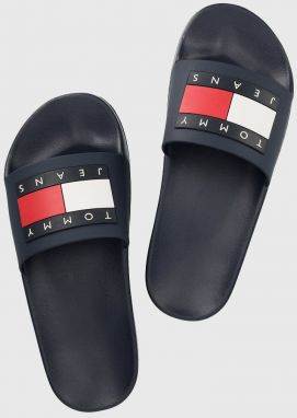 Šľapky Tommy Jeans FLAG POOL SLD ESS dámske, tmavomodrá farba, EN0EN02115