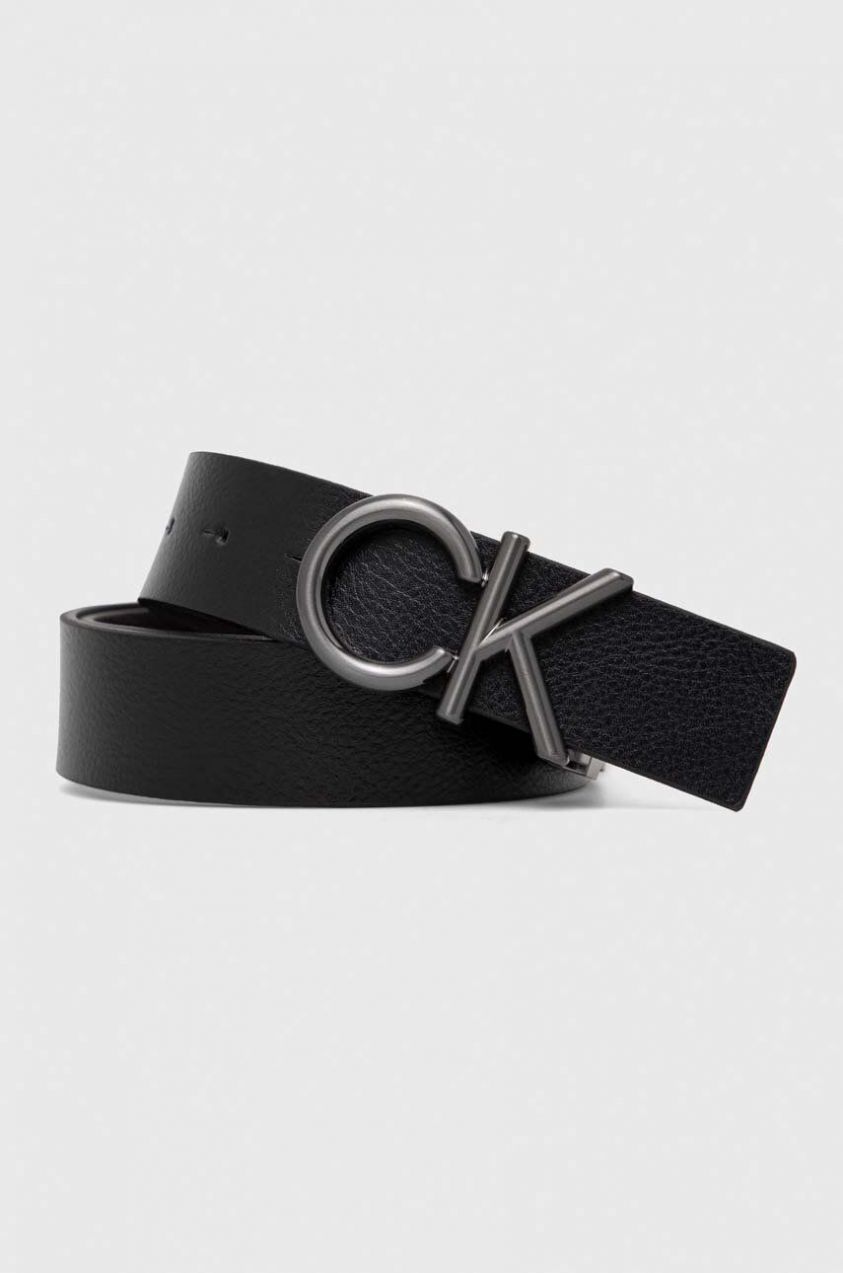 Obojstranný kožený opasok Calvin Klein pánsky, čierna farba