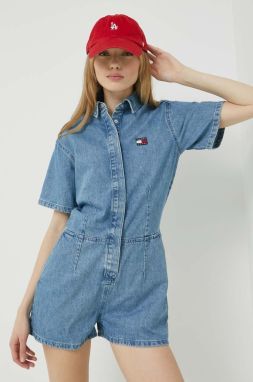 Rifľový overal Tommy Jeans bavlnený, s golierom