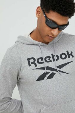 Mikina Reebok pánska, šedá farba, s kapucňou, s potlačou