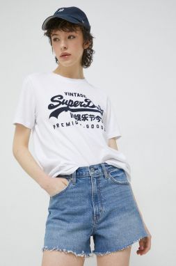 Bavlnené tričko Superdry biela farba