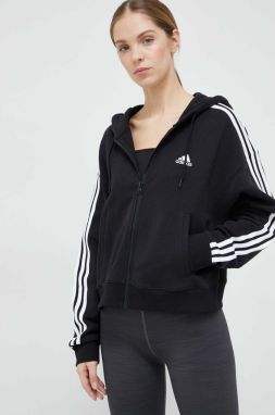 Mikina adidas dámska, čierna farba, s kapucňou, vzorovaná