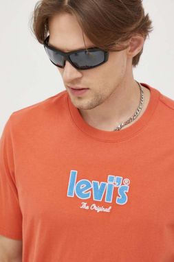 Bavlnené tričko Levi's oranžová farba, s nášivkou