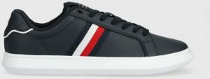 Kožené tenisky Tommy Hilfiger CORPORATE LEATHER CUP STRIPES tmavomodrá farba, FM0FM04732