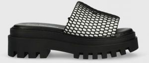 Šľapky Calvin Klein Jeans TOOTHY COMBAT SANDAL OVER MESH dámske, čierna farba, na platforme, YW0YW00950