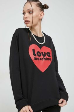 Mikina Love Moschino dámska, čierna farba, s potlačou