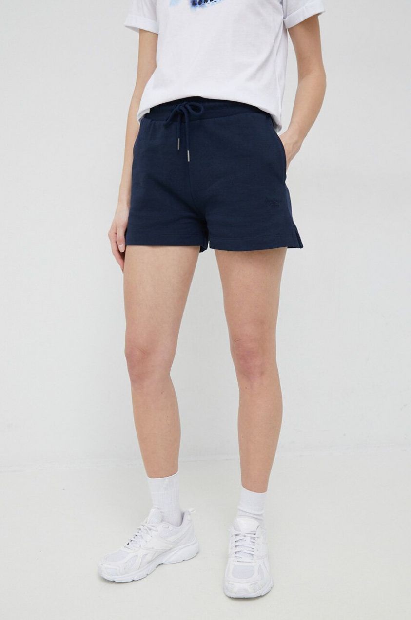 Bavlnené šortky Pepe Jeans tmavomodrá farba, jednofarebné, vysoký pás