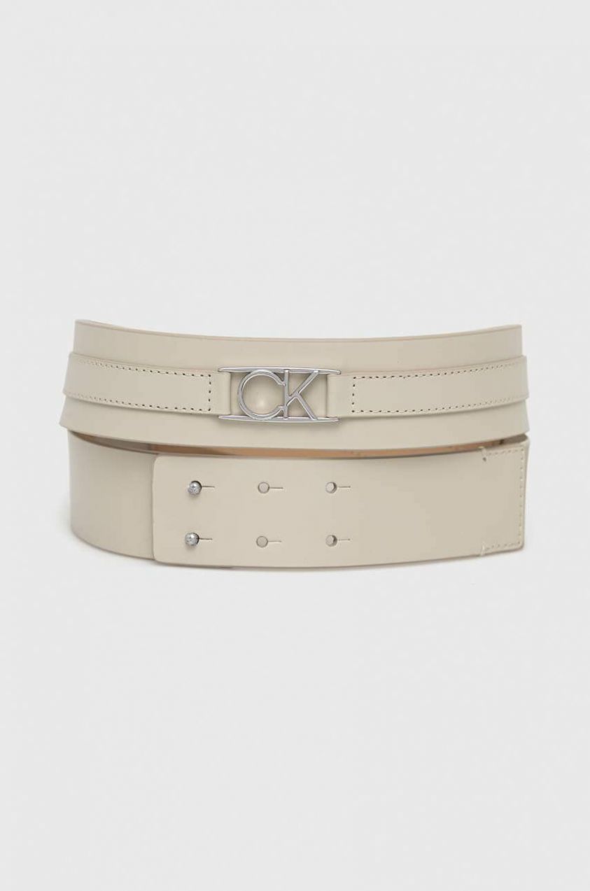 Kožený opasok Calvin Klein dámsky, béžová farba
