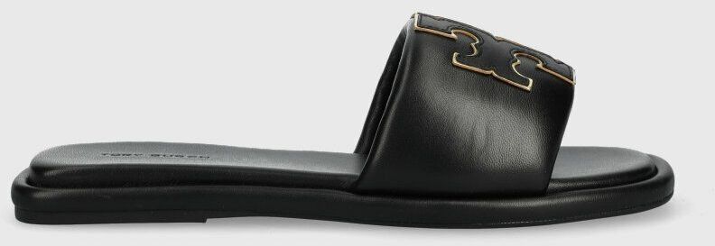 Kožené šľapky Tory Burch Double T Sport Slide dámske, čierna farba, 79985