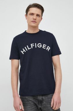 Bavlnené tričko Tommy Hilfiger tmavomodrá farba, vzorované