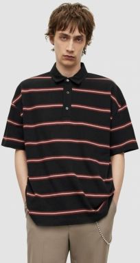 Bavlnené polo tričko AllSaints čierna farba, vzorované