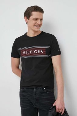 Bavlnené tričko Tommy Hilfiger čierna farba, s potlačou