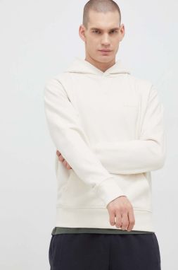 Bavlnená mikina New Balance pánska, béžová farba, s kapucňou, jednofarebná