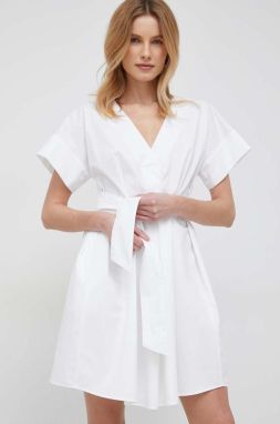 Bavlnené šaty Emporio Armani biela farba, mini, áčkový strih